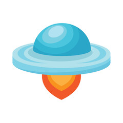 Blue spaceship saucer flying