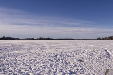 Fototapeta na wymiar Astotin Lake on a Sunny Winter Day