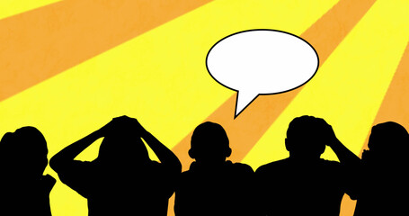 Image of silhouettes of people over speech bubble with copy space