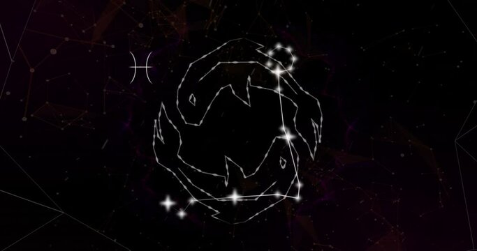 Animation of pisces star sign with glowing stars