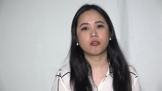 angry offensive asian female adult isolated