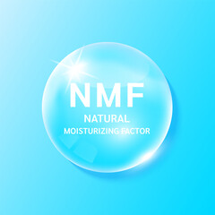 Moisturizer blue drop water. Amino acids are natural moisturizing factor. Collagen serum and hyaluronic acid solution skincare. Beauty treatment nutrition design. 3D Realistic Vector.
