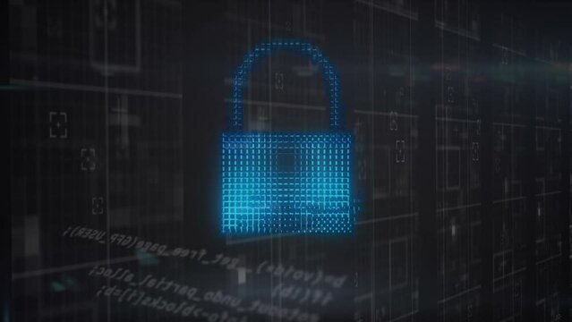 Animation of security padlock, shield and cloud icon and against black background