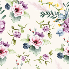 seamless floral pattern with pink and purple flowers