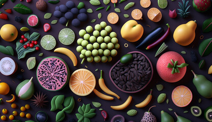 Fresh food pattern colors and textures market. Generative AI.