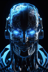 neon blue light robot, technology of the future