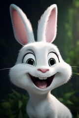 cute white rabbit character, smiling