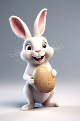 white rabbit, smiling, holding easter egg, character
