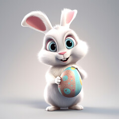 white rabbit, smiling, holding easter egg, character