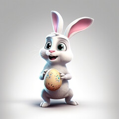 white rabbit, smiling, holding easter egg, character