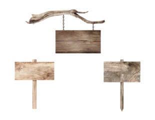 Wooden sign collection Isolated on transparent background.PNG file.