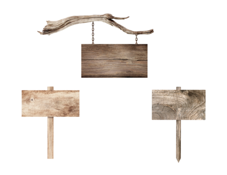 Wooden sign collection Isolated on transparent background.PNG file.