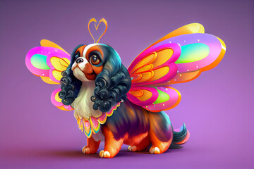 Cavalier king charles spaniel dog, dog animal with wings generative ai - obrazy, fototapety, plakaty