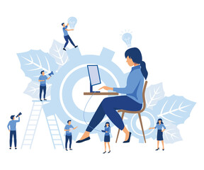 business graphic, company is engaged in joint construction of column graphs, rise career to success, abstract head of person filled with ideas thoughts, flat vector modern illustration