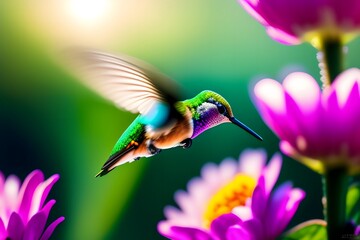 Rendering of The Hummingbird's Springtime Oasis. Generative AI. 