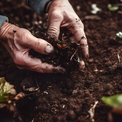 hands working in an urban garden and soil, ai