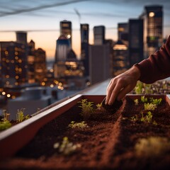 small garden on balcony of apartment in a city, ai