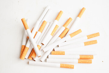 Cigarette isolated on white background with clipping path, roll tobacco in paper with filter tube, No smoking concept.