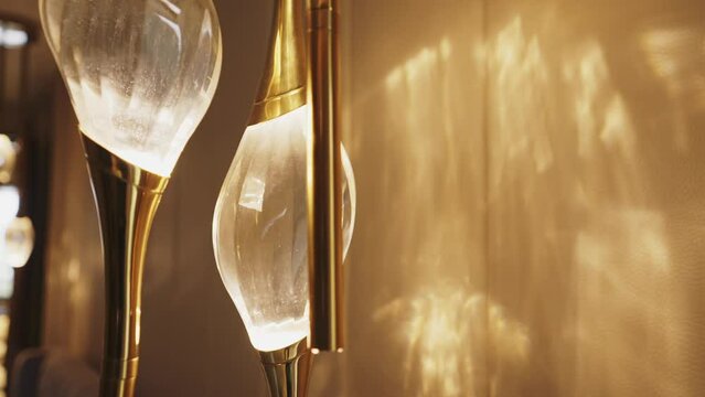 Elegant Pendant Light Glowing Inside The Luxury Hotel Room. Close Up