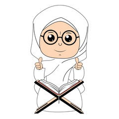 cute girl hijab cartoon illustration