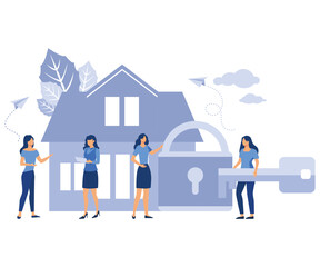 Turnkey real estate and rent, house purchase, security and safety.  flat vector modern illustration 