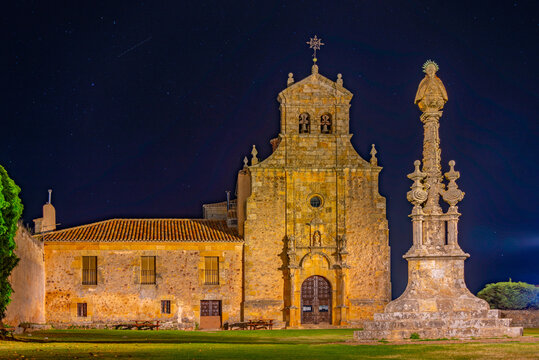 Night view of Shrine of Our Lady of Myron at Soria, Spain