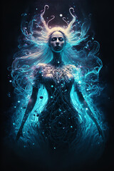 female elemental surrounded by bioluminescent plankton Generative AI