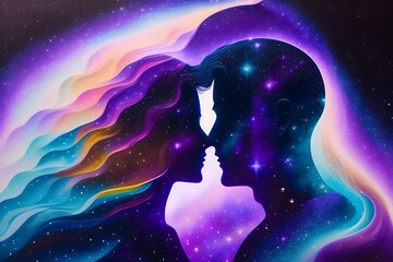Rendering of Cosmic Love: Silhouettes of Souls. Generative AI. 