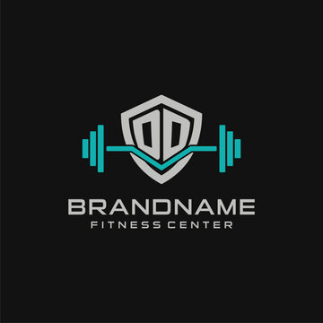 Creative letter DD logo design for gym or fitness with simple shield and barbell design style