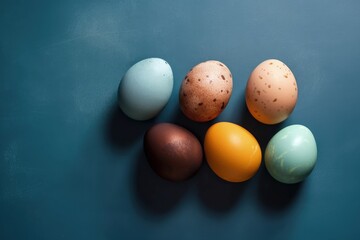 group of fresh eggs on a blue background created with Generative AI technology
