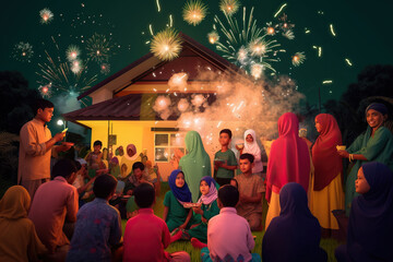 Muslim celebrate the Raya festival. Generative AI