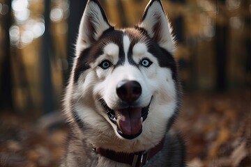 majestic husky dog with piercing blue eyes up close created with Generative AI technology
