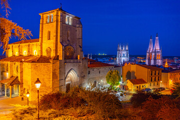 Night view of a parish church of San Esteban in Burgos, Spain