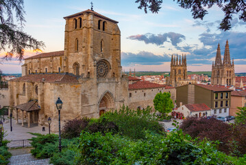 Sunset view of a parish church of San Esteban in Burgos, Spain