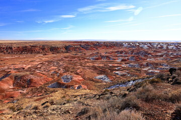 Petrified Forest National Park, a natural attraction place with many petrified tree trunks and...