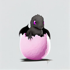baby black dragon hatching from pink egg logo Generative AI