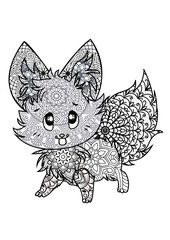 baby fox mandala colouring book illustration