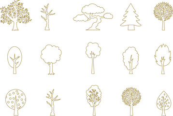 Gold color simple tree decorative illustration vector sketch