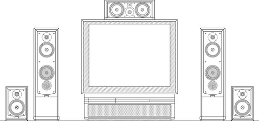 Home theater illustration vector sketch for cinema entertainment 