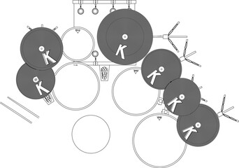 Drum Kit Plan View illustration vector sketch