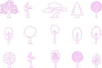 Pink color simple tree decorative illustration vector sketch
