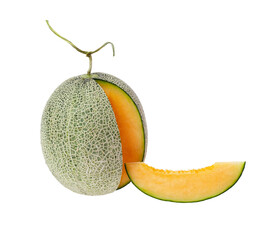 Melon fruit sliced ready to eat isolated on transparent background.PNG file