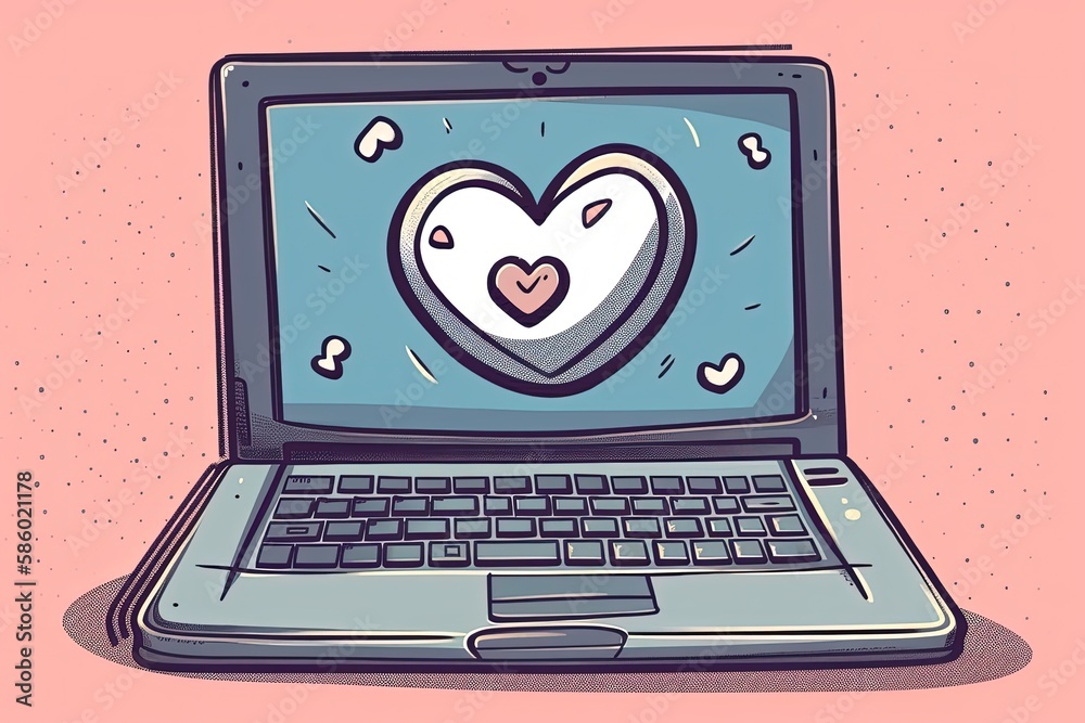Poster laptop screen displaying a heart symbol created with generative ai technology