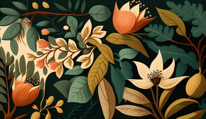 A pattern of florals, paint. Generative AI