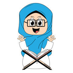 cute girl hijab cartoon illustration
