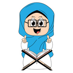 cute girl hijab cartoon illustration