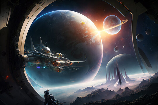 Cosmic adventure featuring a space ship. Generative ai illustration