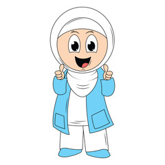 cute girl hijab cartoon illustration