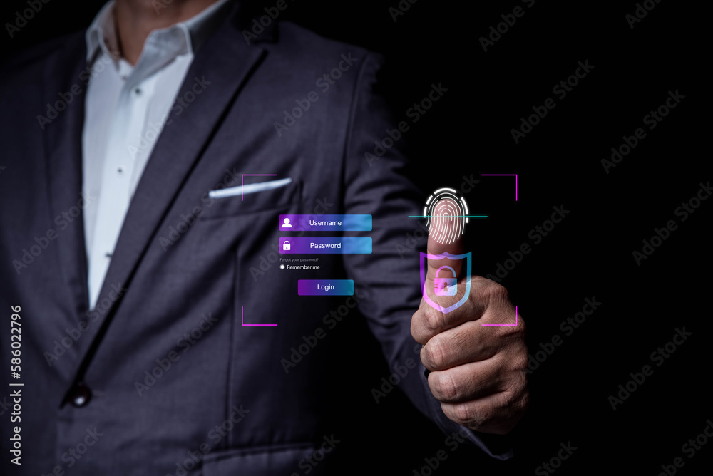 Fototapete AUTHENTICATION SYSTEM,USER LOGIN TO SYSTEM BY USERNAME , PASSWORD OR FINGER SCAN , CYBER SECURITY CONCEPT, INFORMATION SECURITY AND ENCRYPTION, SECURE ACCESS TO USER'S PERSONAL INFORMATION