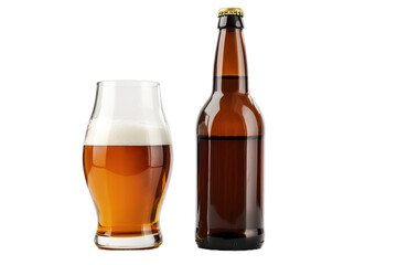 Glass mug of beer with bottle without background, transparent and isolated concept, created with Generative AI